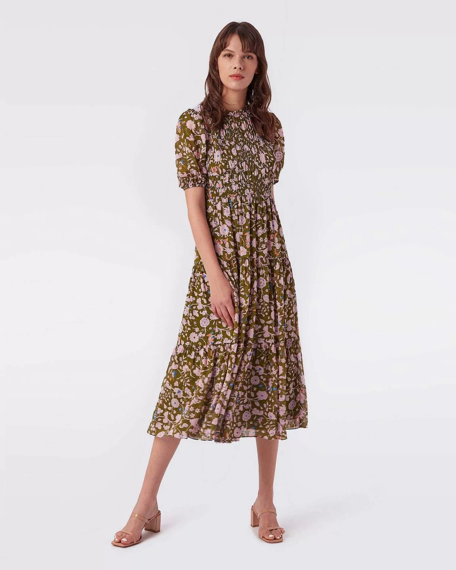 Store Diane von Furstenberg Blossom Voile Tiered Midi-Kjole