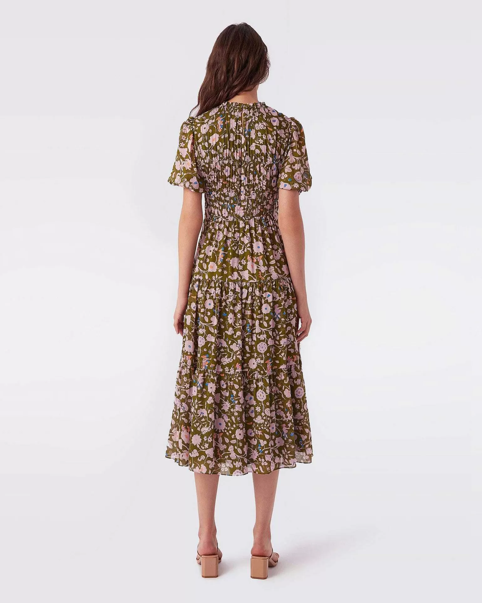 Store Diane von Furstenberg Blossom Voile Tiered Midi-Kjole