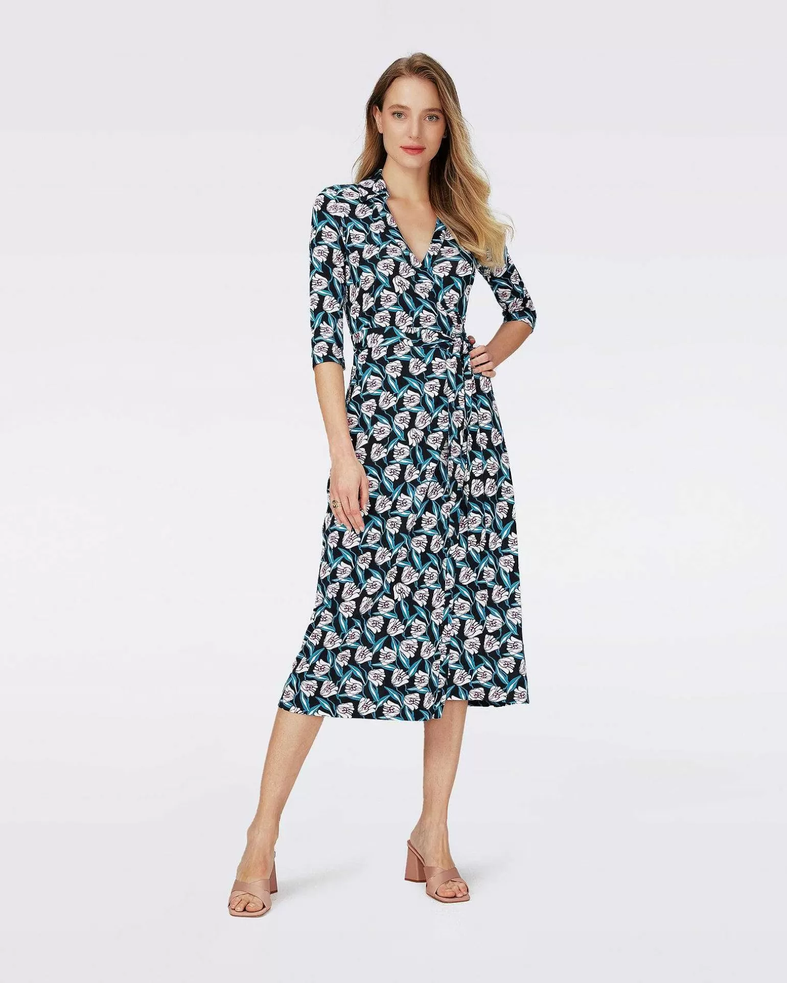 Online Diane von Furstenberg Dvf Abigail Midi Kjole I Fortune Vine Ivory