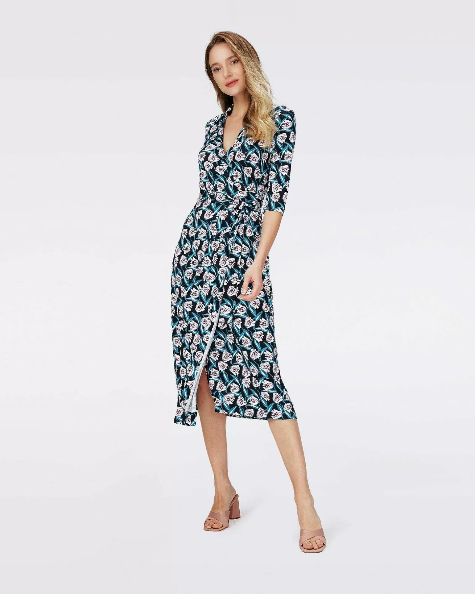 Online Diane von Furstenberg Dvf Abigail Midi Kjole I Fortune Vine Ivory