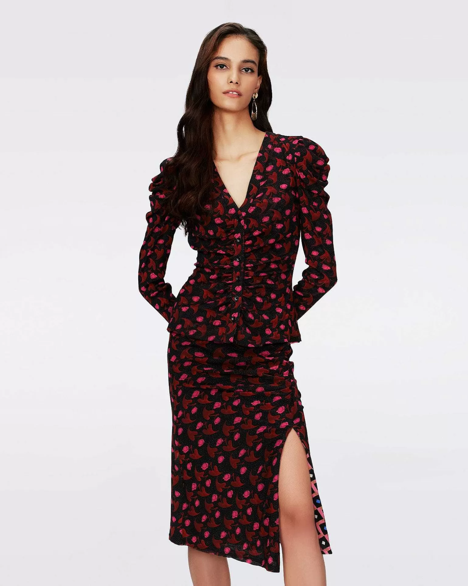 New Diane von Furstenberg Dvf Gladys Top Vendbar I Hjerteblade Blk/Dia Cubes Pk