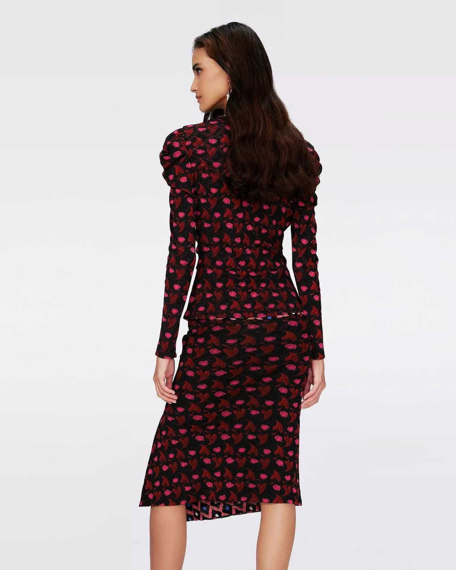 New Diane von Furstenberg Dvf Gladys Top Vendbar I Hjerteblade Blk/Dia Cubes Pk