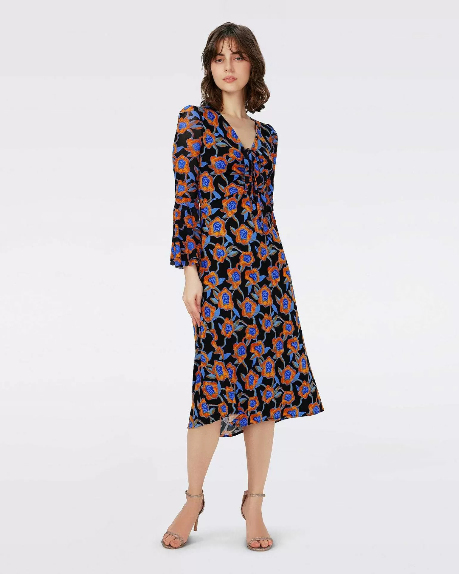 New Diane von Furstenberg Dvf Ny Shauna Kjole I Oracle Rose Sm Blk Coffee
