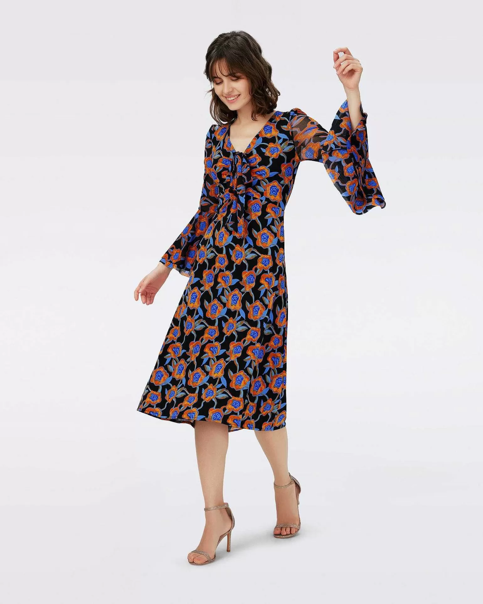 New Diane von Furstenberg Dvf Ny Shauna Kjole I Oracle Rose Sm Blk Coffee