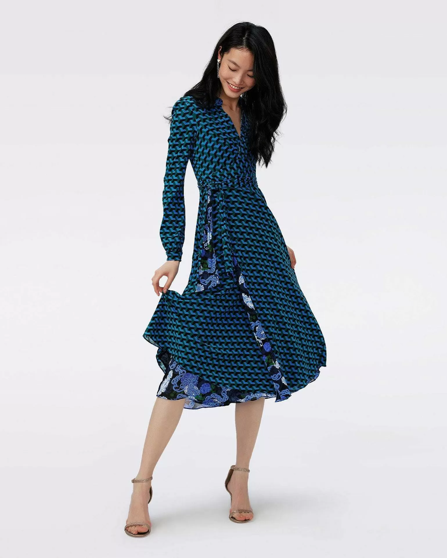 Discount Diane von Furstenberg Dvf Phoenix Vendbar Kjole I Dragon Dance/3D Cube Emerald