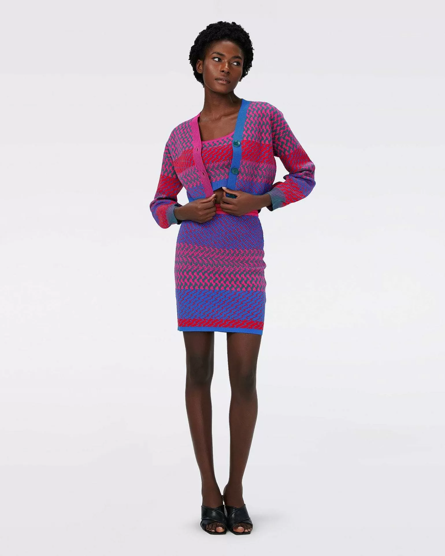 Sale Diane von Furstenberg Dvf Rema Cardigan I Flerfarvet Zigzag Strip Pk/Bu