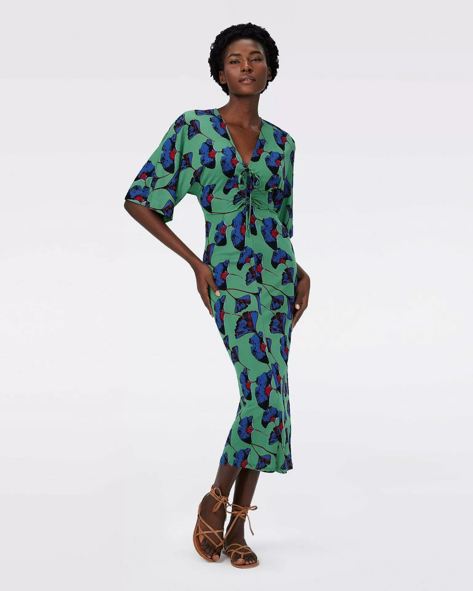 Shop Diane von Furstenberg Dvf Valerie Dress In Falling Gingko Venus Gn Lg